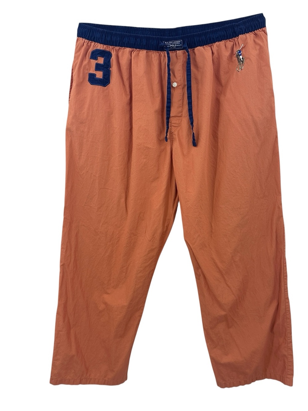 POLO RALPH LAUREN Pajama Pants Pony Cotton Sleepwear, Pockets Orange Blue